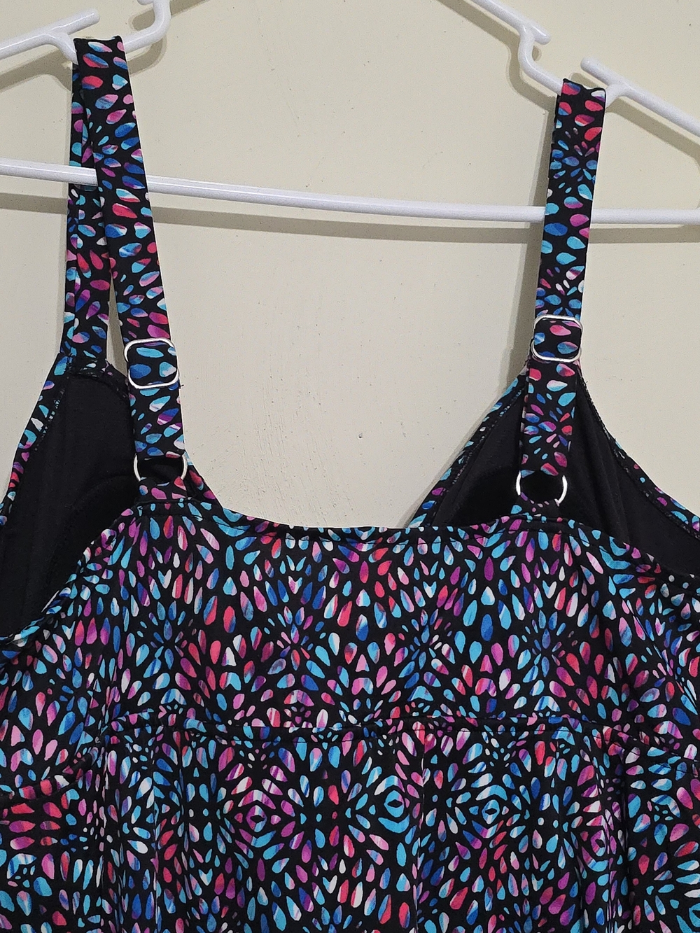 Black Multicolor Ruffled Tankini Top - Picture 3 of 8